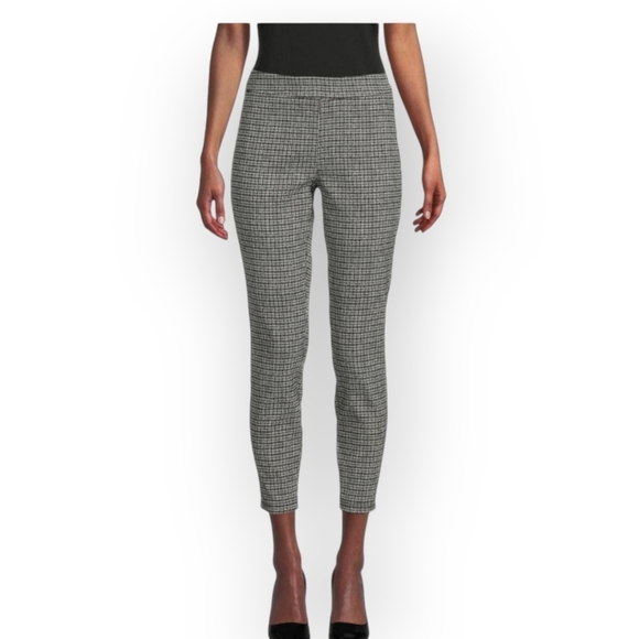 Nanette Lepore Black & White Check Gold Metalic Pull-On Cropped Pant M NWOT - Picture 1 of 11